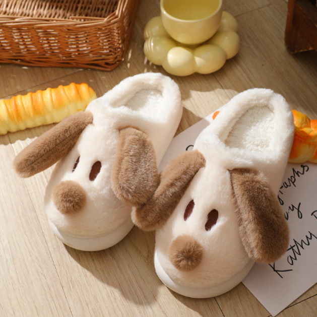 犬モチーフ ふわふわファー室内スリッパ