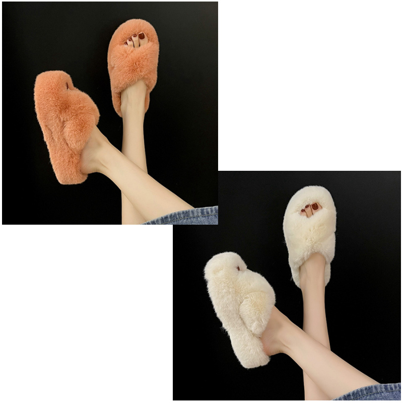 ふわもこファー スリッパ 秋冬 女性用 暖かい ルームシューズ