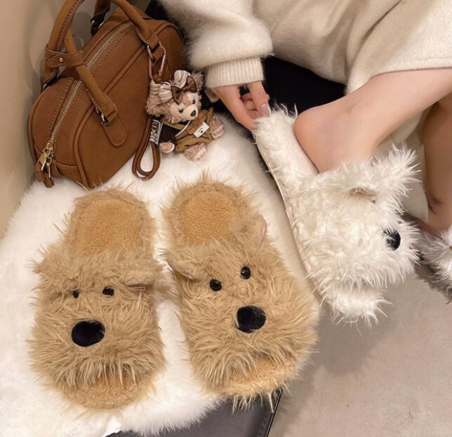 秋冬もこもこ動物ミュールスリッパ