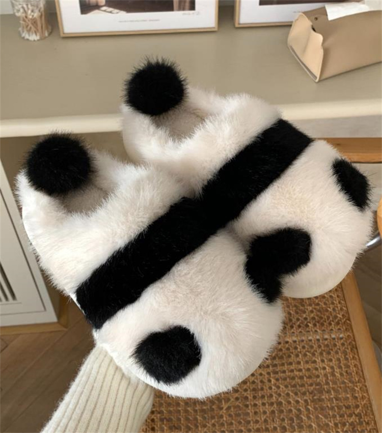 パンダ柄もこもこ保温綿スリッパ冬用室内履き