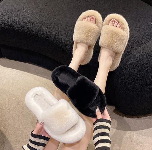 ふわふわファー素材スリッパ韓国風ルームシューズ