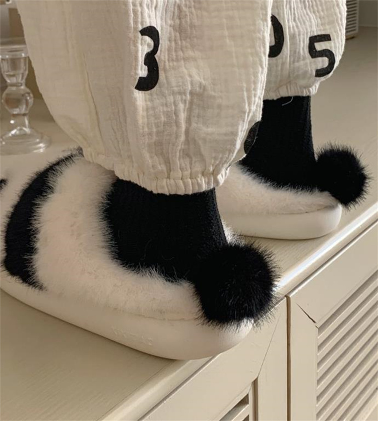 パンダ柄もこもこ保温綿スリッパ冬用室内履き