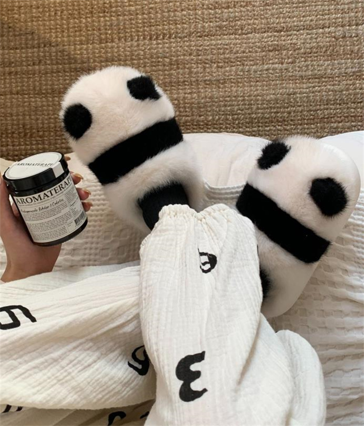パンダ柄もこもこ保温綿スリッパ冬用室内履き