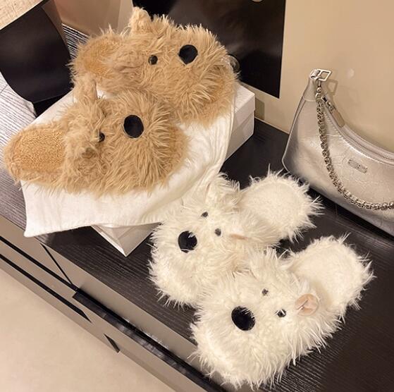 秋冬もこもこ動物ミュールスリッパ