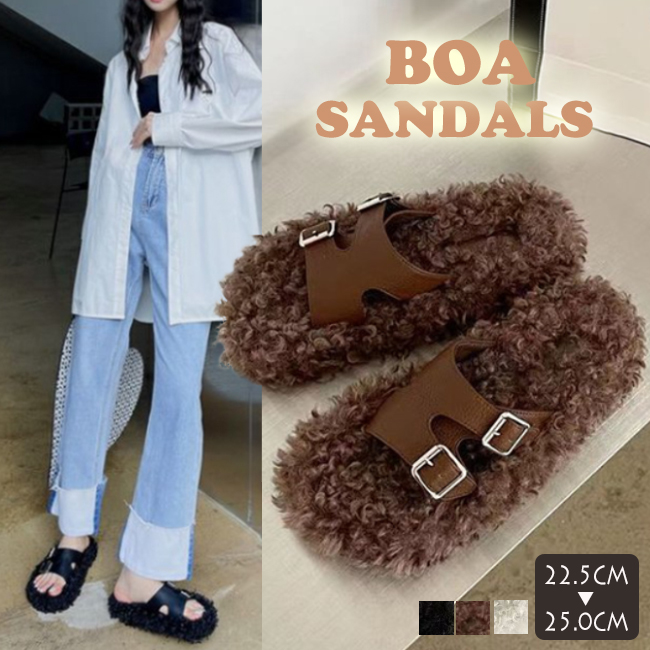 レディース ふわふわ ボア サンダル スリッパ
