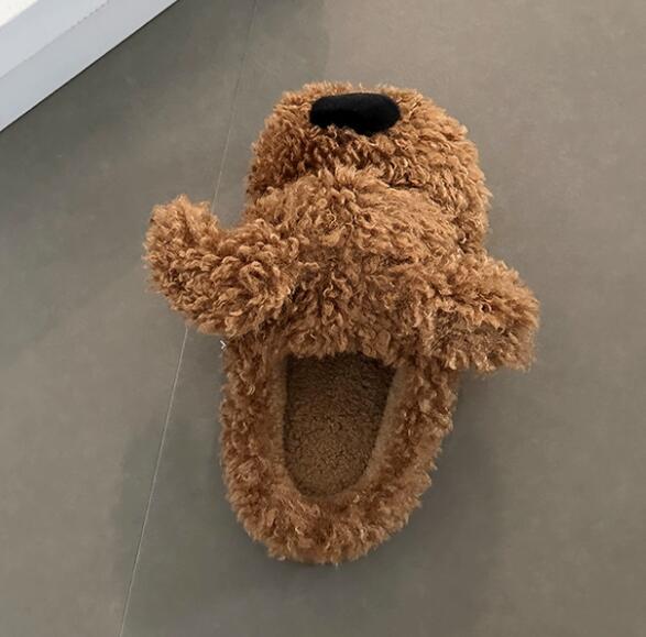 犬デザイン起毛スリッパ あったか室内履き