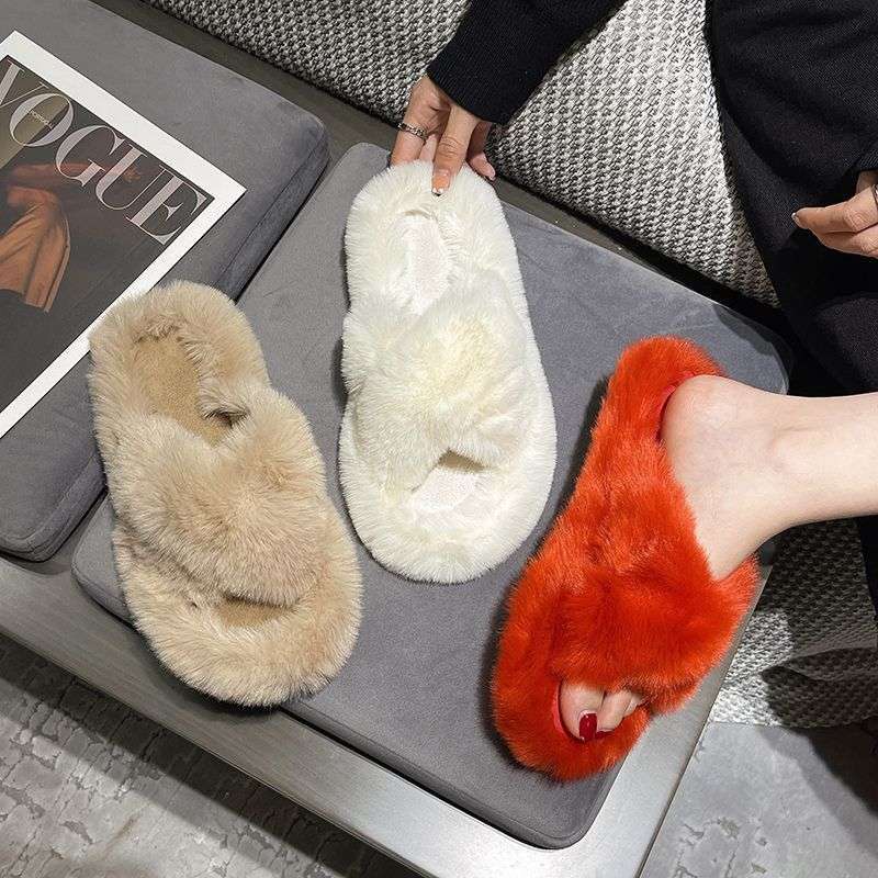 スリッパ ふわもこクロスサンダル