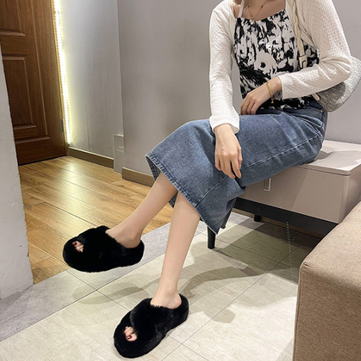ふわもこファー スリッパ 秋冬 女性用 暖かい ルームシューズ