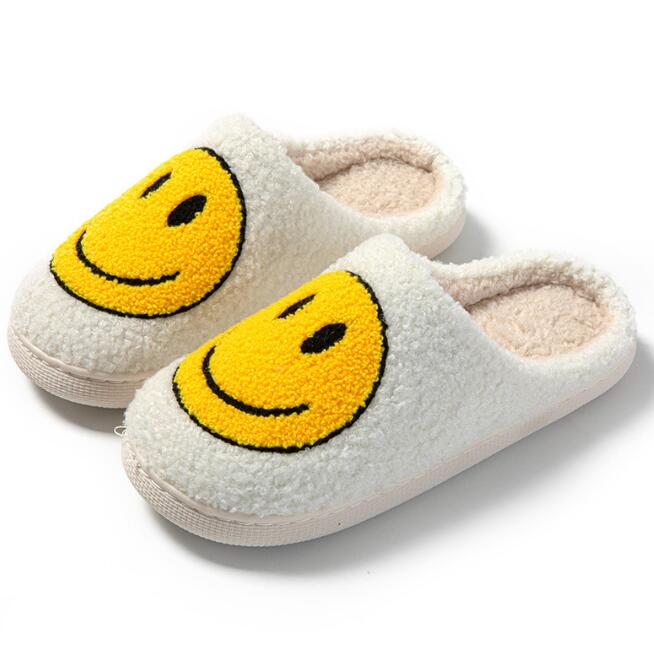 笑顔刺繍もこもこスリッパ秋冬暖かルーム履き