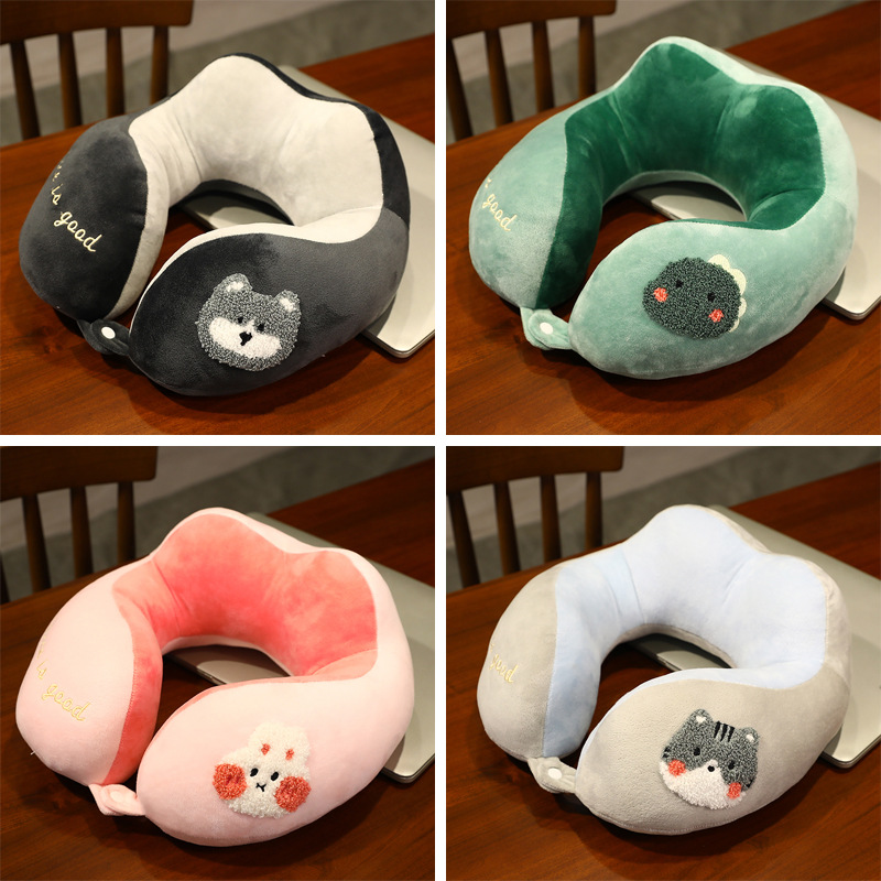 ネックピロー 動物刺繍付き低反発ネックピロー癒しクッション