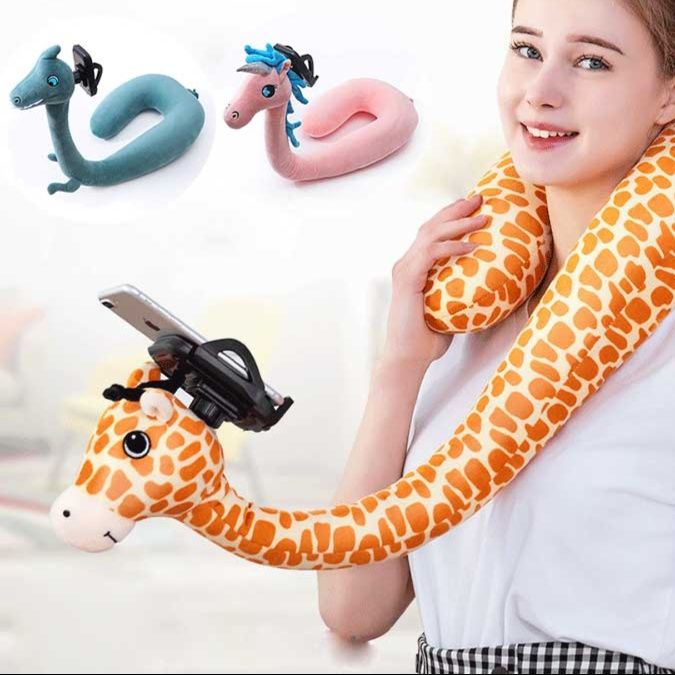 スマホホルダー一体型動物型ネックピロー