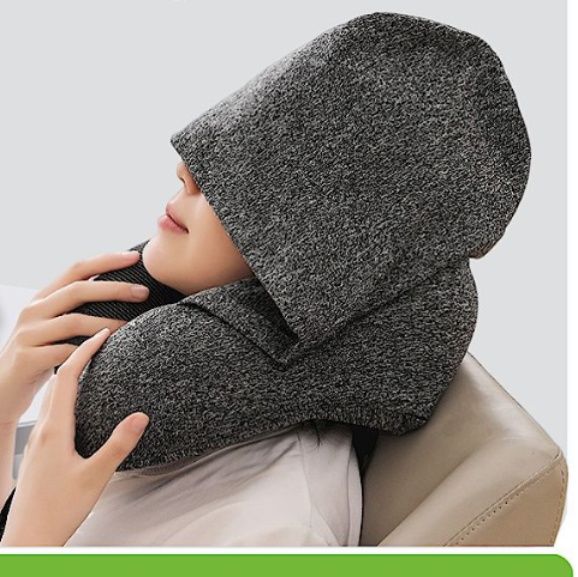 ネックピロー 遮光フード付きネックピロー収納袋付き