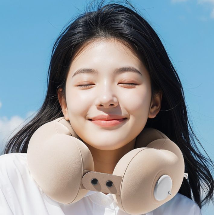 ネックピロー 手動ポンプ式立体空気枕首元サポート枕