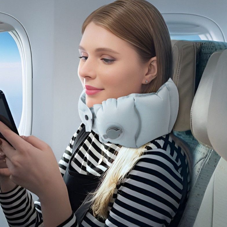 ネックピロー 簡単膨張式ポンプ付き携帯用首枕