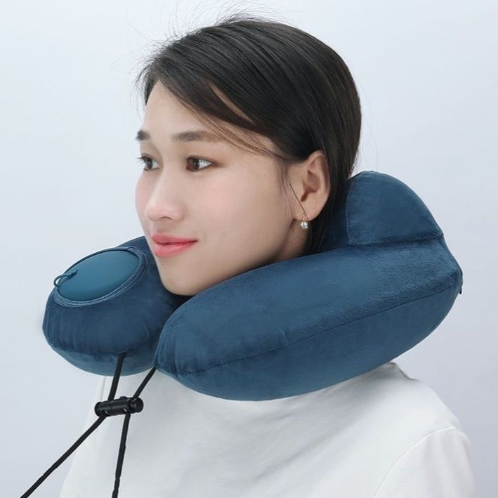 ネックピロー 空気注入式折りたたみ携帯用ネックピロー