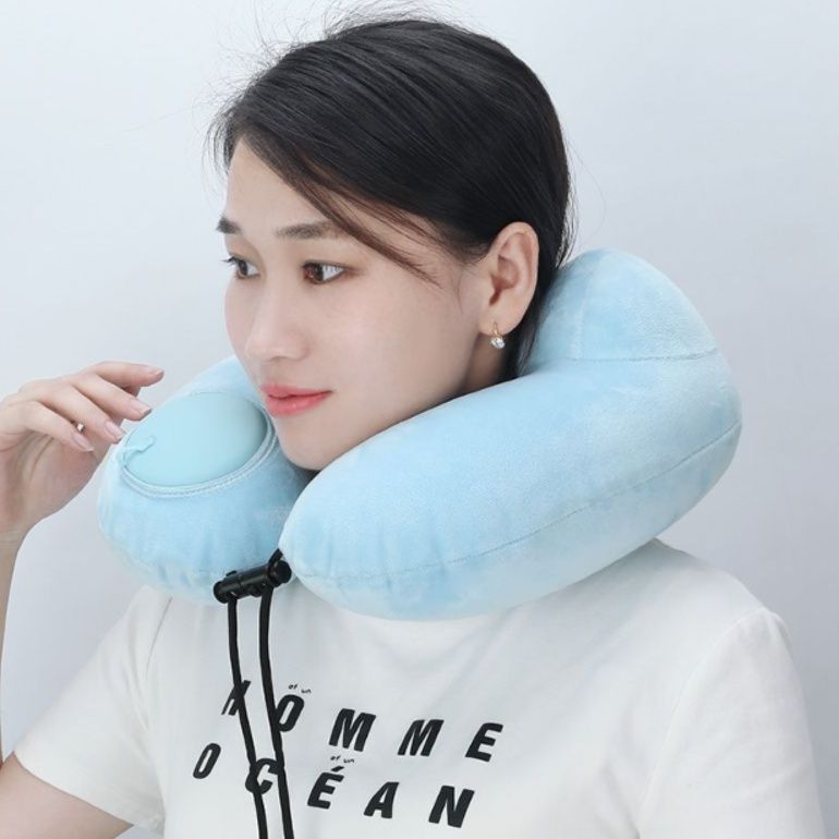ネックピロー 空気注入式折りたたみ携帯用ネックピロー
