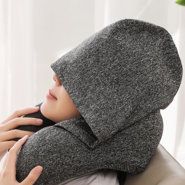 ネックピロー 携帯式遮蔽型フード付きネックピロー