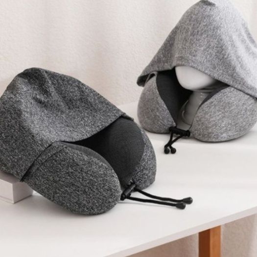 ネックピロー 携帯式遮蔽型フード付きネックピロー