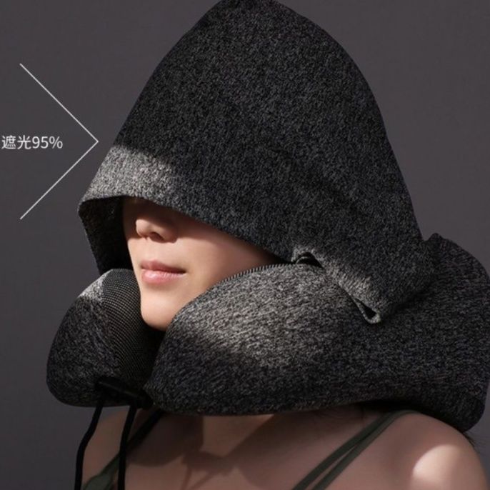 ネックピロー 携帯式遮蔽型フード付きネックピロー