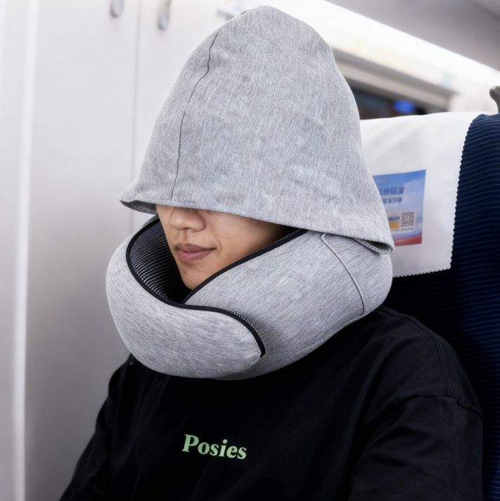 ネックピロー 遮光フード付きネックピロー 