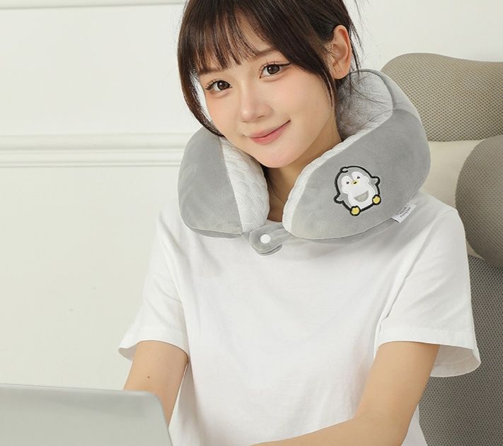 ネックピロー 可愛い動物刺繍付き低反発ネックピロー