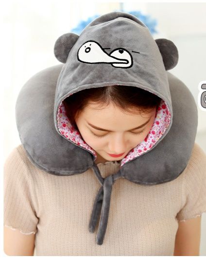 ネックピロー 可愛い動物フード付き低反発ネックピロー
