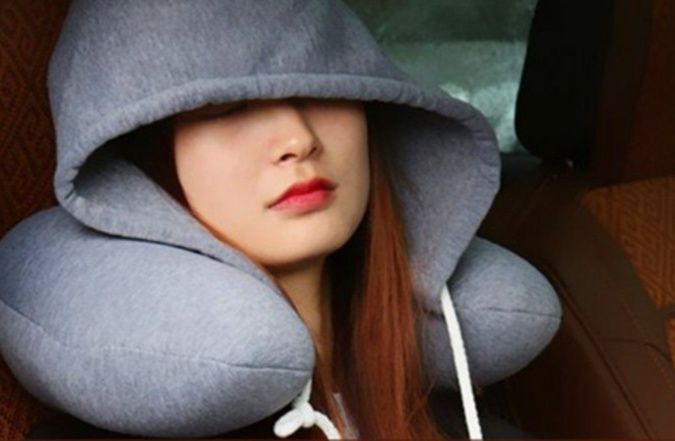 ネックピロー フード付きネックピロー 紐調節機能付き