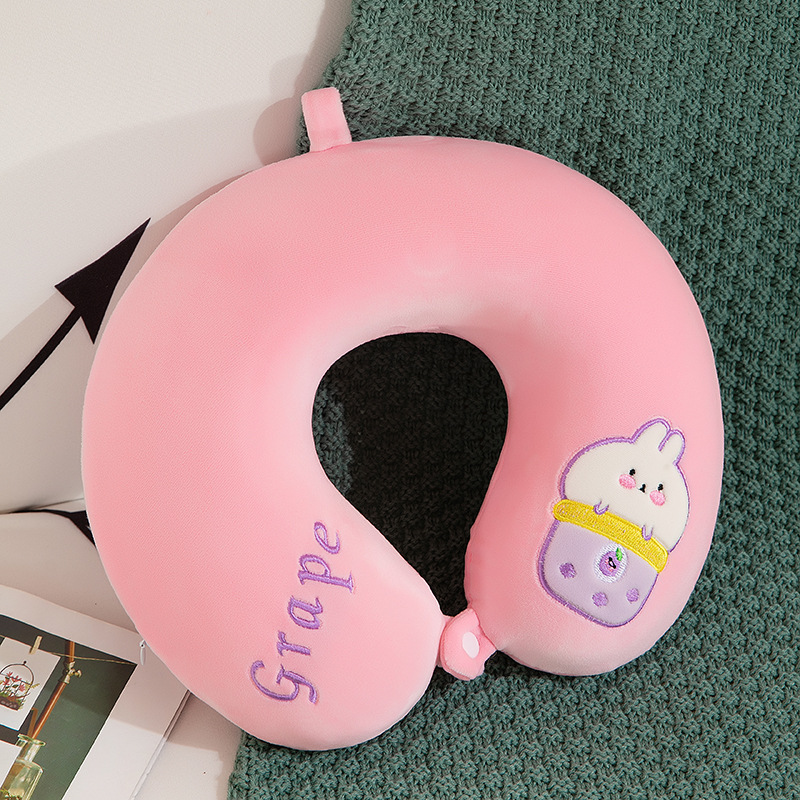 ネックピロー 可愛いキャラクター刺繍付き低反発首枕