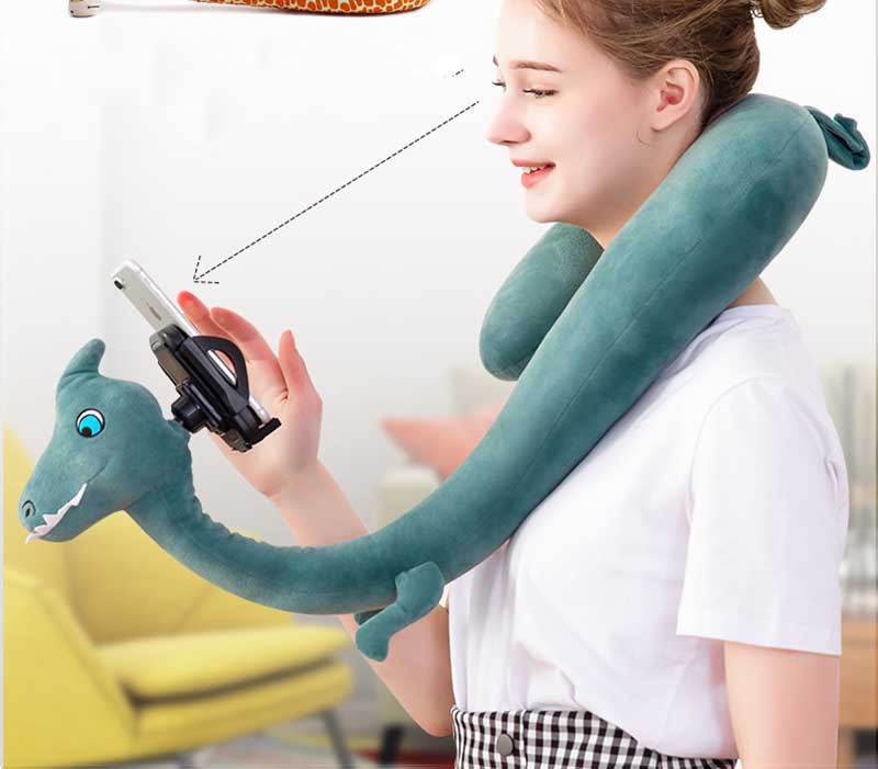 スマホホルダー一体型動物型ネックピロー