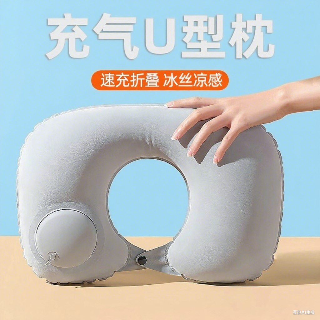 携帯に便利な空気入れ式折りたたみネックピロー
