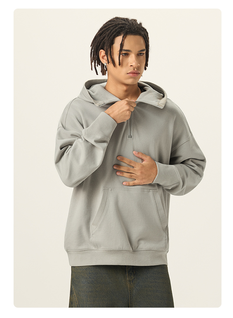 スウェットメンズ 厚手 ハーフ開け フード付き 裏パイル  パーカー 全2色