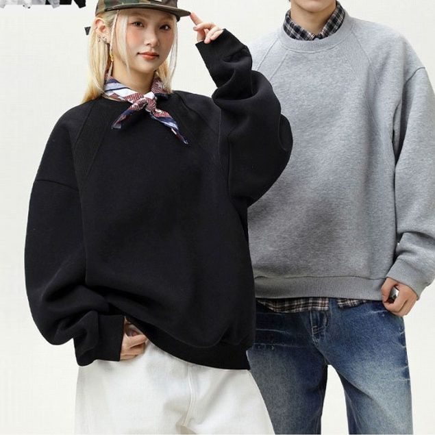 男女兼用 秋冬ゆったりスウェット 無地クルーネック プルオーバー トップス