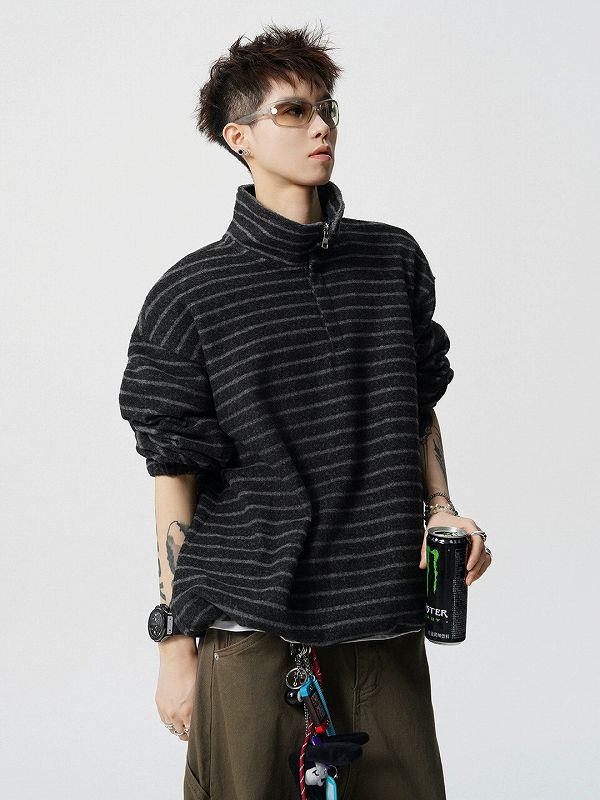 スウェットボーダー柄男女兼用ゆったりトップス