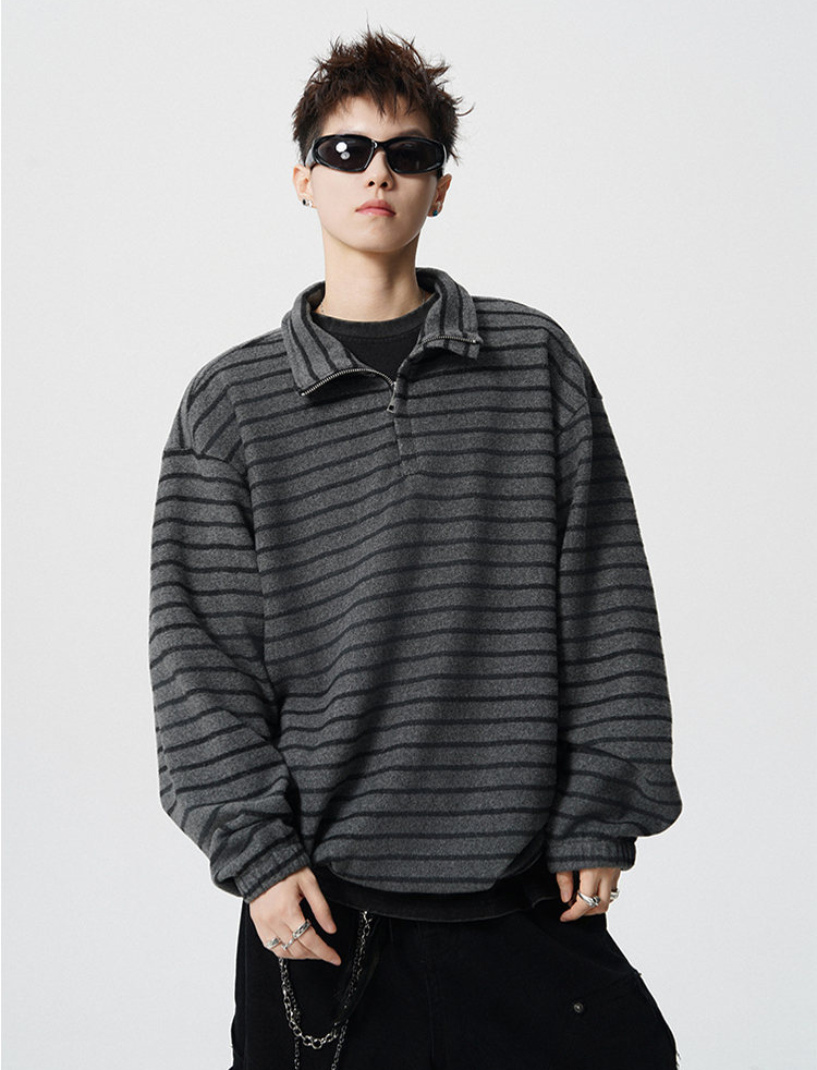 スウェットボーダー柄男女兼用ゆったりトップス