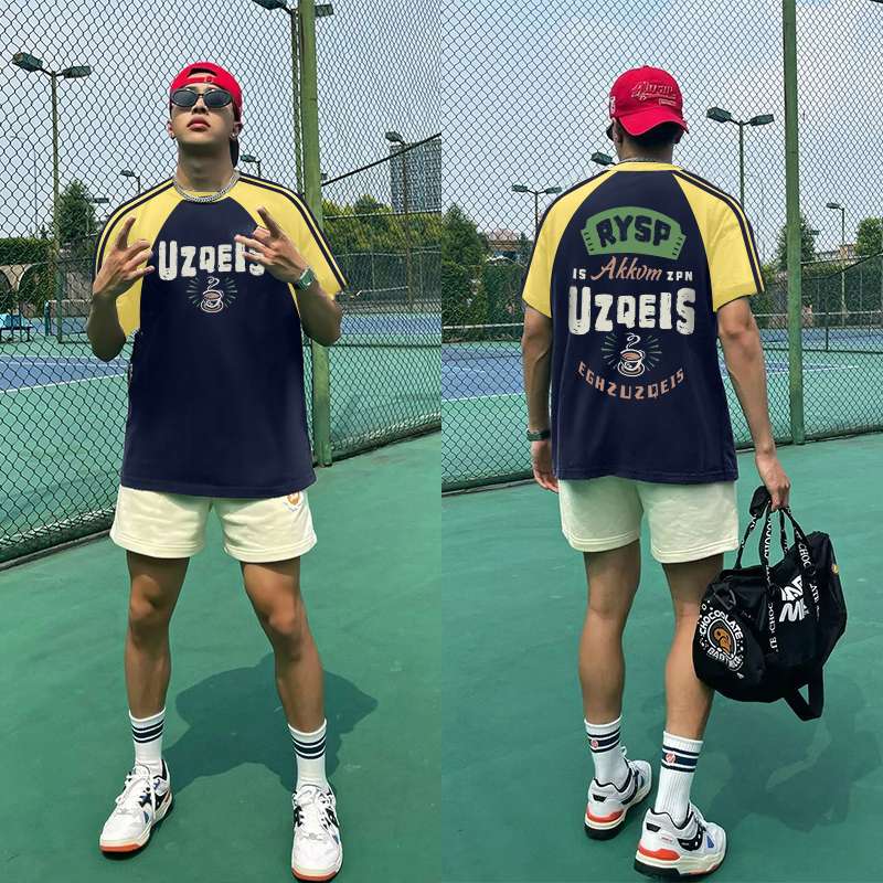 スウェット  Uzqeis スポーツスタイル バイカラーTシャツ