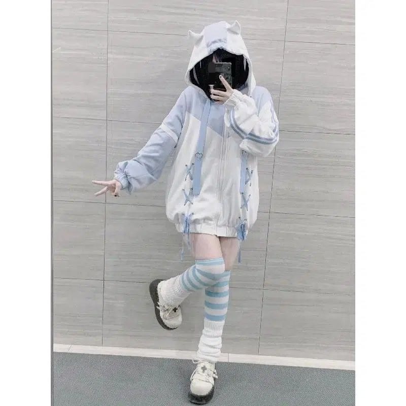 スウェット キッズ ねこ耳フード ジップアップパーカー 子供服