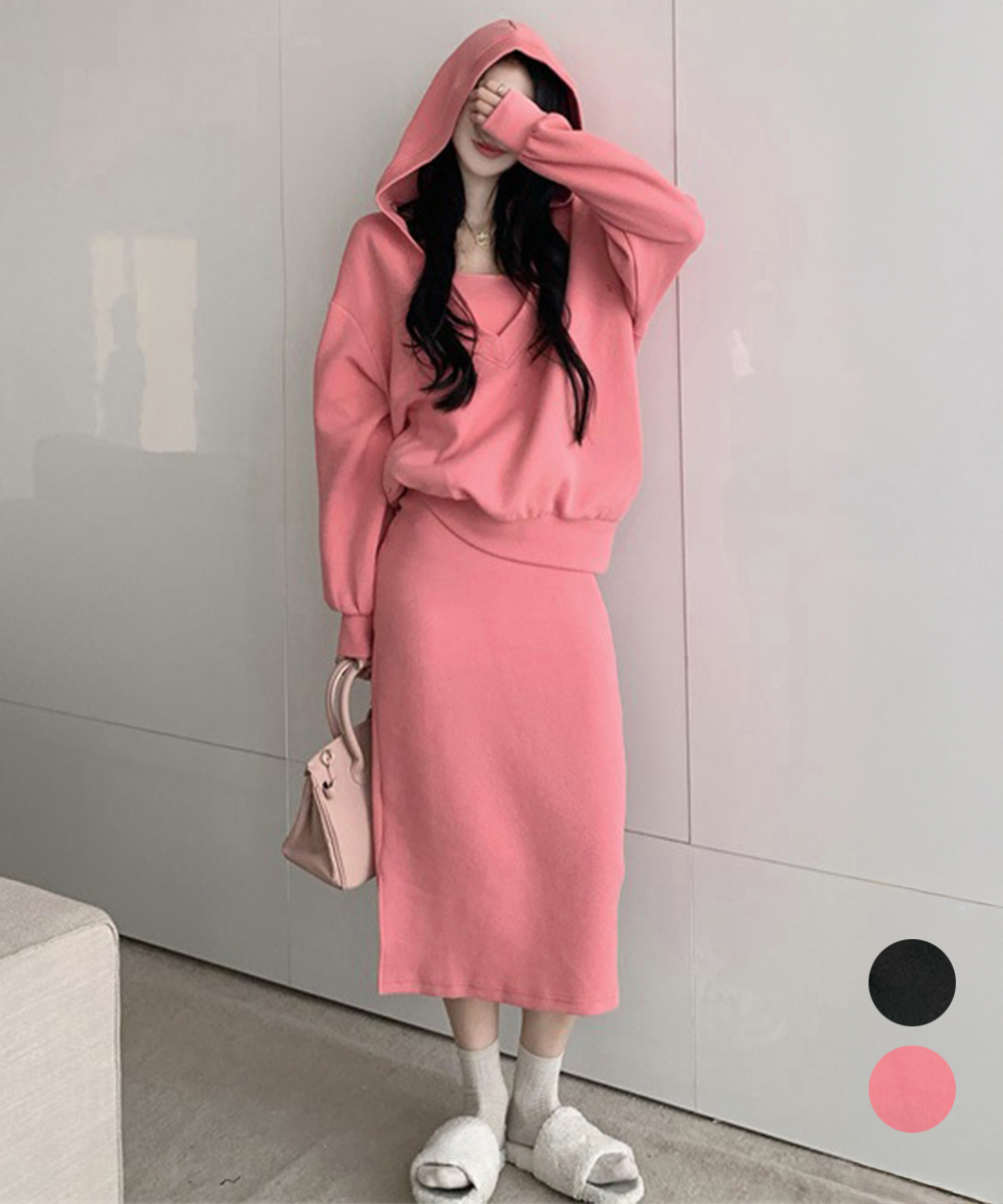 フード付きスウェット上下セットアップ韓国風春夏