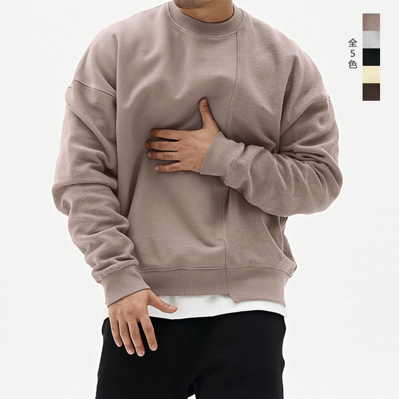 メンズ大きめスウェット長袖丸首トップス全5色