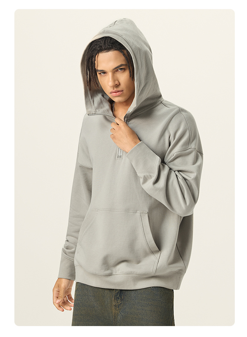 スウェットメンズ 厚手 ハーフ開け フード付き 裏パイル  パーカー 全2色