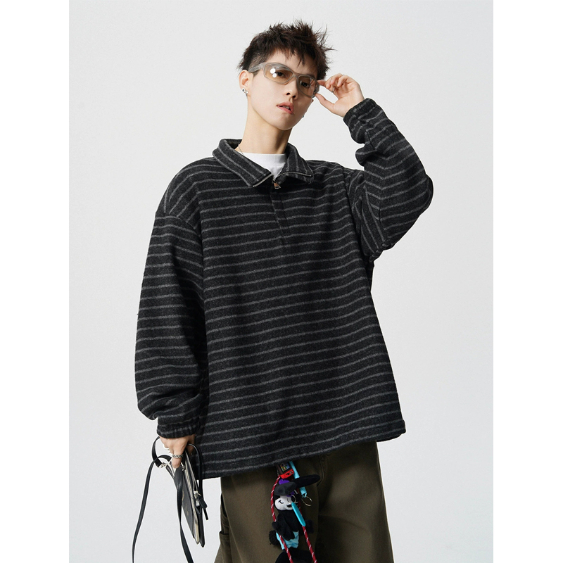 スウェットボーダー柄男女兼用ゆったりトップス