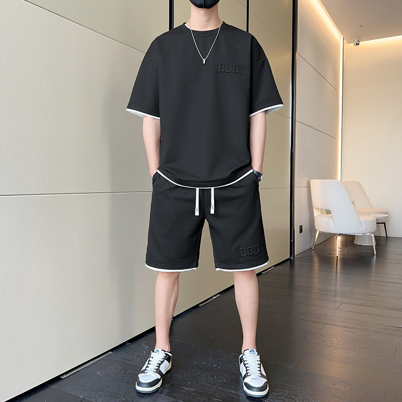スウェットメンズ シンプル立体刺繍セットアップ