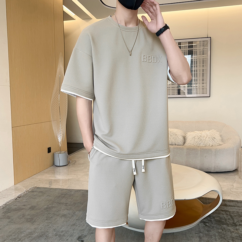 スウェットメンズ シンプル立体刺繍セットアップ