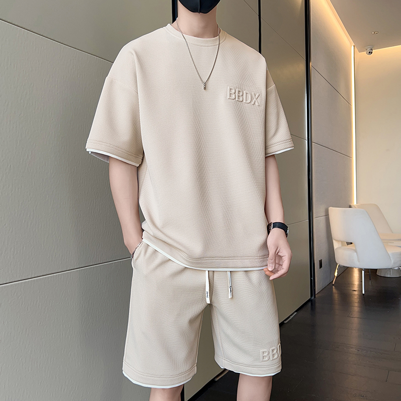 スウェットメンズ シンプル立体刺繍セットアップ