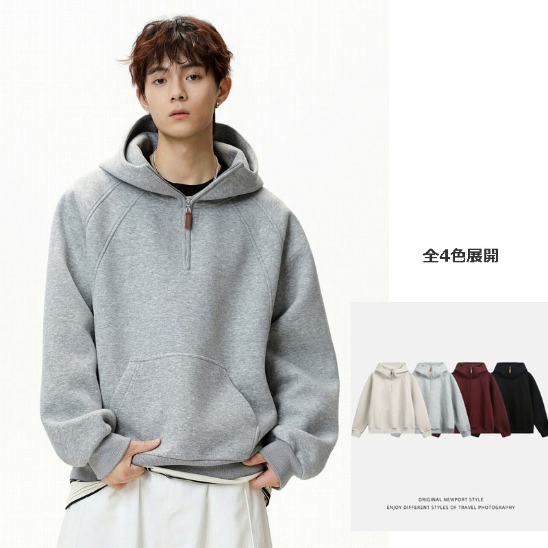 スウェットメンズ メンズ厚手ハーフジップパーカー秋冬新作
