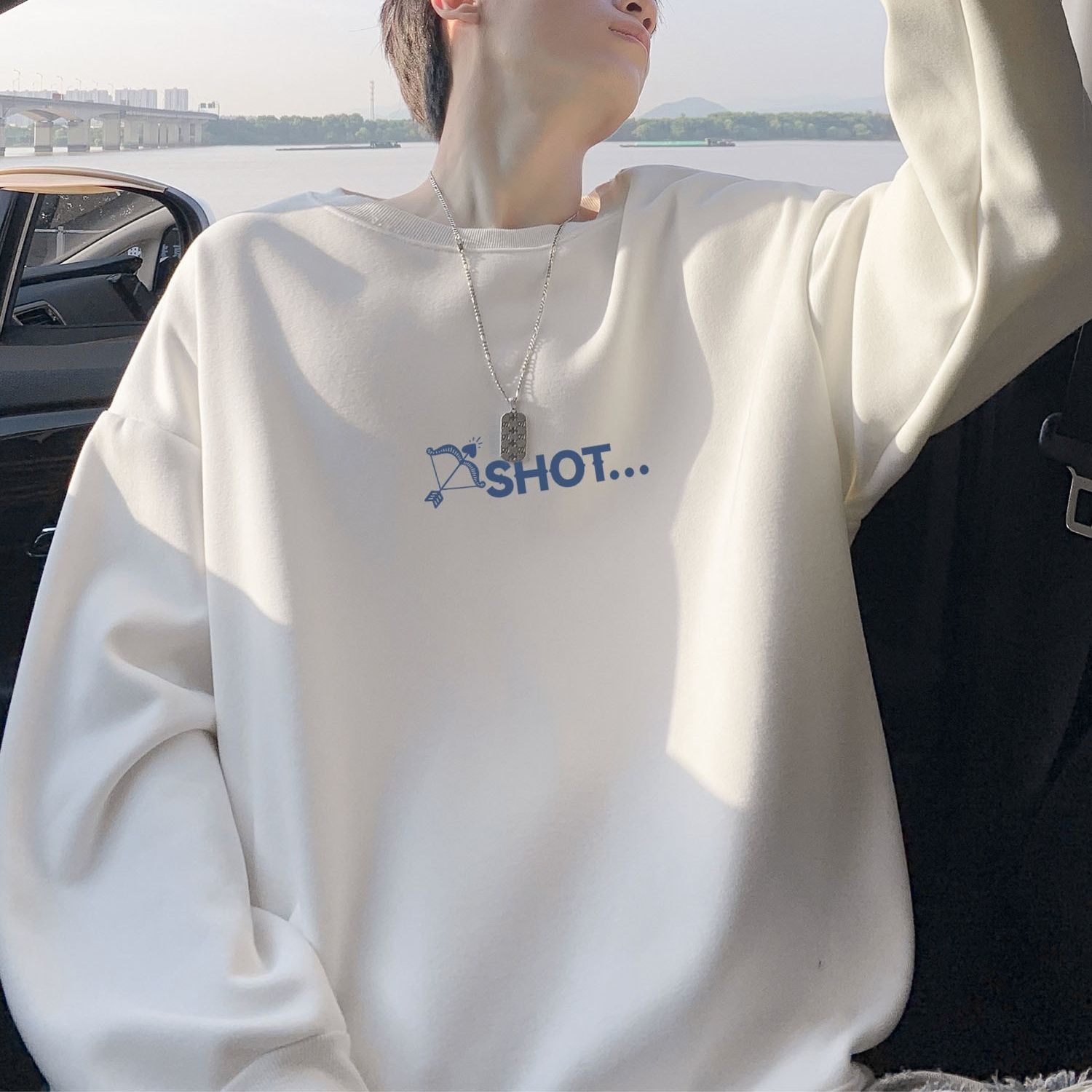 スウェットメンズ 弓矢モチーフ ゆったりスウェット