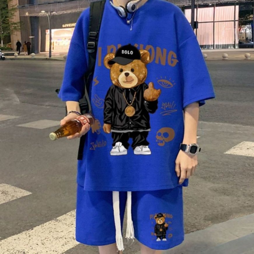 スウェットメンズ クマキャラクター ストリート風セットアップ
