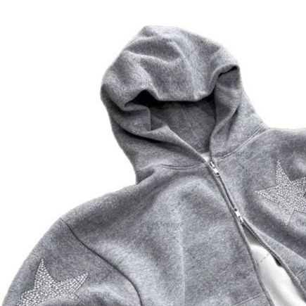 スウェットメンズ 星柄刺繍ジップアップパーカー裏起毛セットアップ