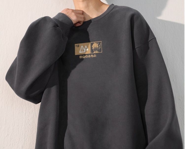 岩山モチーフ刺繍風プリント裏起毛スウェットメンズ