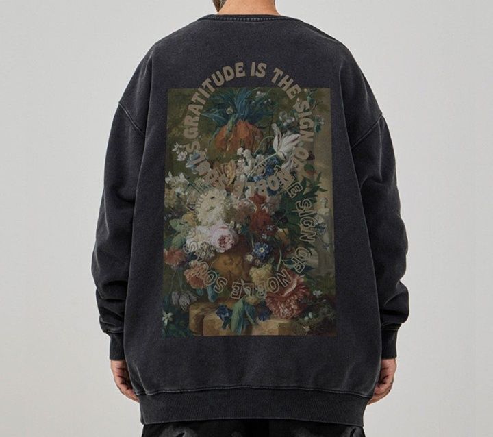 スウェットメンズ 古典絵画花柄バックプリント
