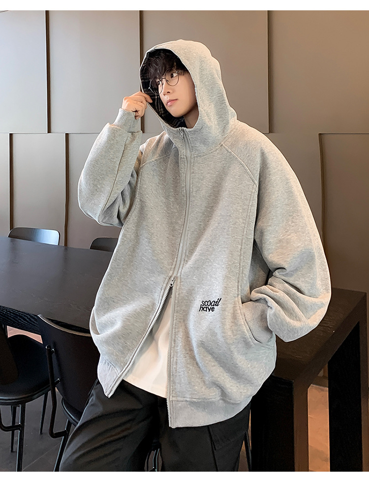 スウェットメンズ 裏地チェック柄フード付きジップアップ パーカー